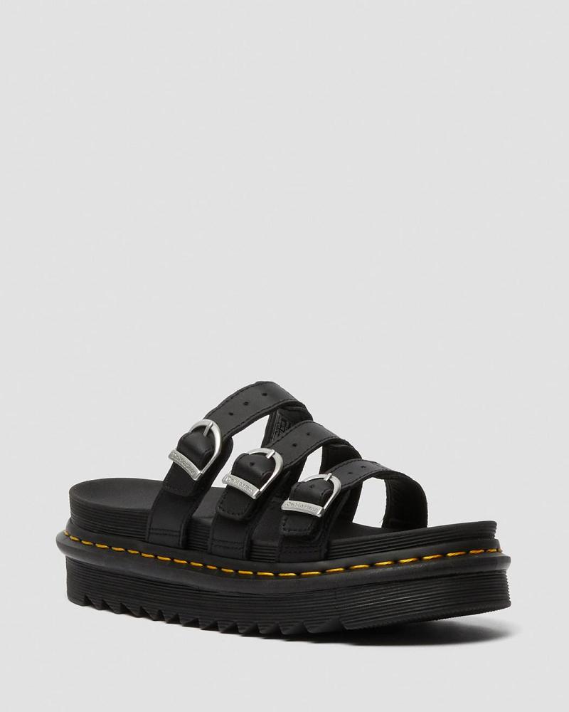 Dr Martens Blaire Lær Slidesandaler Dame Svarte | Norge 473ILH